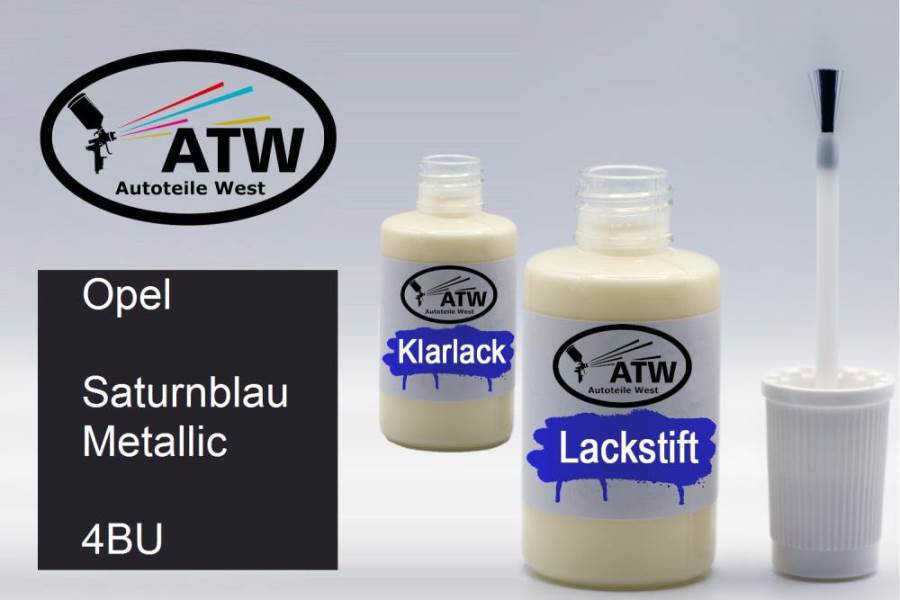 Opel, Saturnblau Metallic, 4BU: 20ml Lackstift + 20ml Klarlack - Set, von ATW Autoteile West.